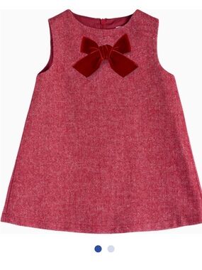 Trotters London Red Herringbone Georgina Bow Dress 4y 4T sleeveless